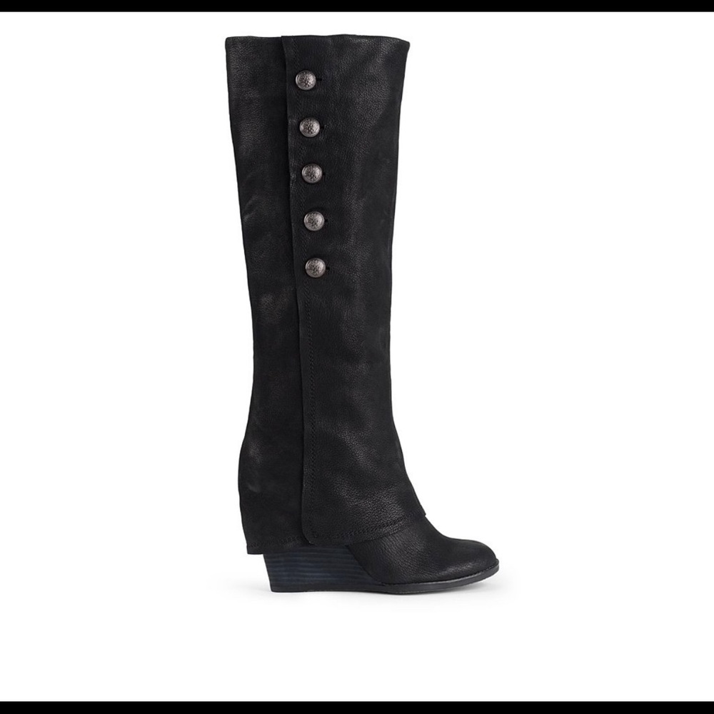 Vince Camuto Black Knee-High Wedge Button Boots